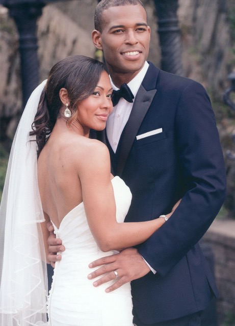 Happy bride and groom on wedding day.