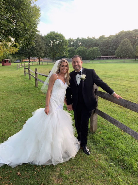 Happy bride and groom on their wedding day.