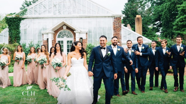 Bride and groom with wedding party.