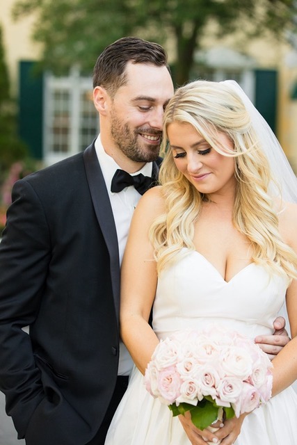 Happy bride and groom on wedding day.