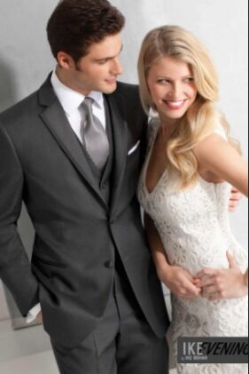 Groom and bride in formal wear.