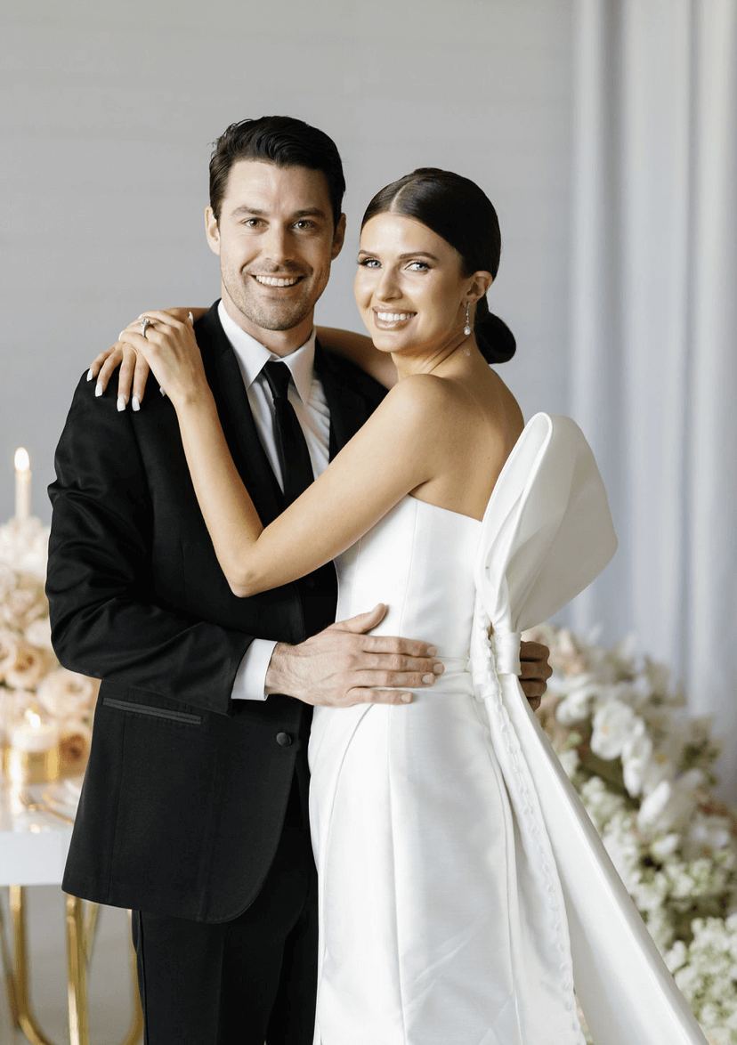 Happy bride and groom on their wedding day.